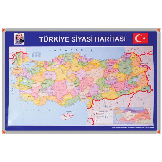 70x100 Türkiye Siyasi Haritası Metal Çerçeveli