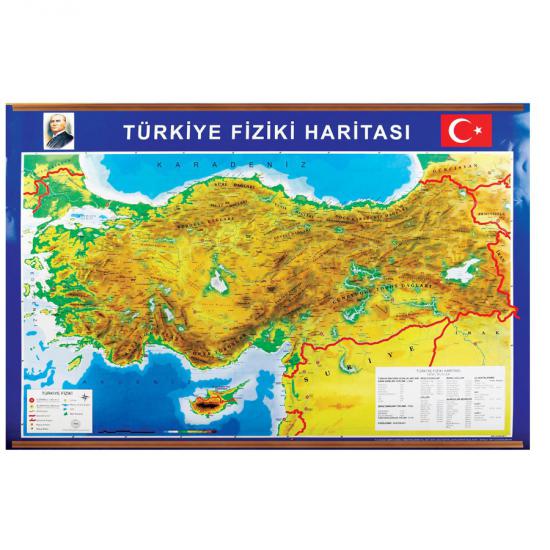 70x100 Türkiye Siyasi + Fiziki Çıtalı Haritası