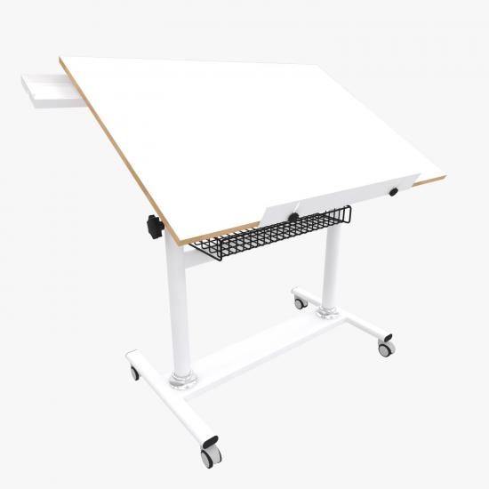 70x100 Fonksiyonel Çizim Masası Tekerlekli Sepetli Çekmeceli